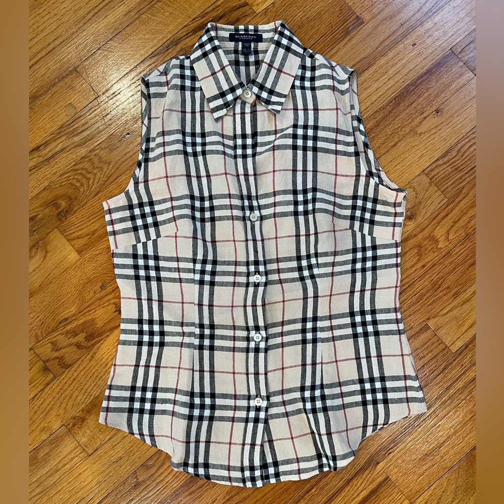 Burberry Cream and Black Checkered Blouse
